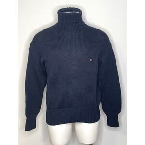 Polo Ralph Lauren Navy Wool Turtleneck Sweater Men's 46 L XL Front Pocket LS